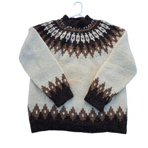 Vintage Hilda Ltd Icelandic Natural Wool Nordic Pattern Sweater Mens Medium